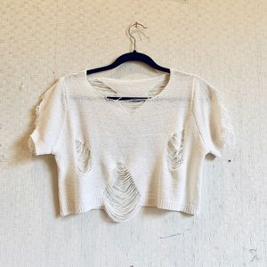 Distressed white crop tee